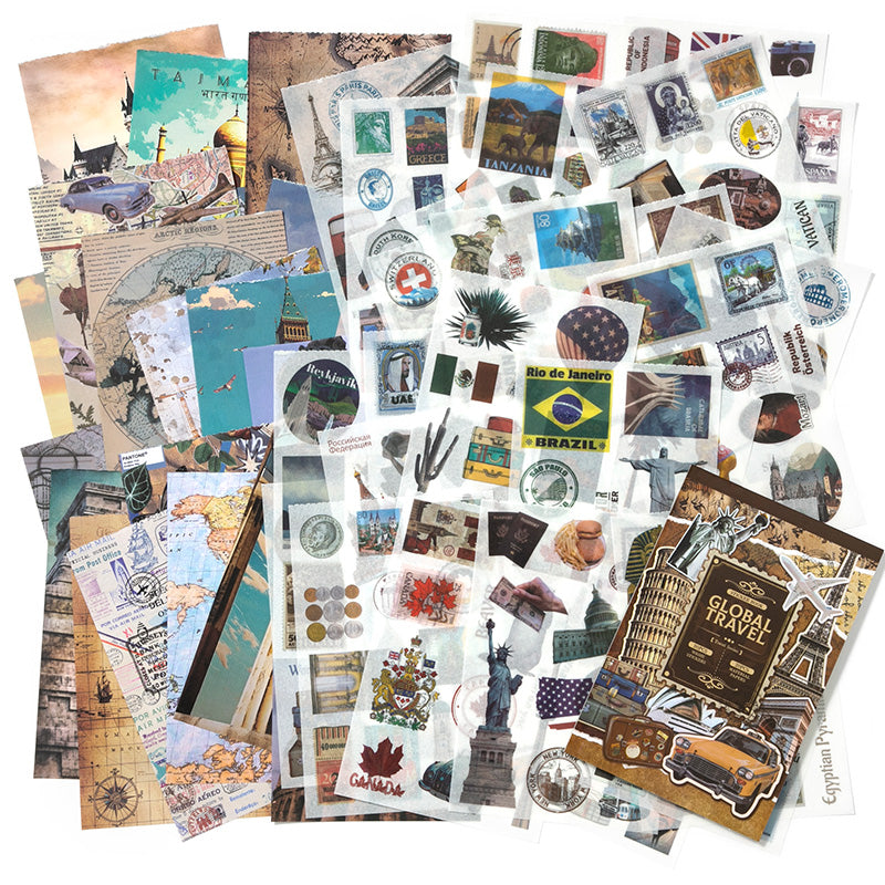 Volume Pack: 30 Washi + 20 Paper Sheets - Global Travel