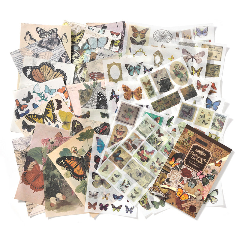 Volume Pack: 30 Washi + 20 Paper Sheets - Fluttering as Butterfly