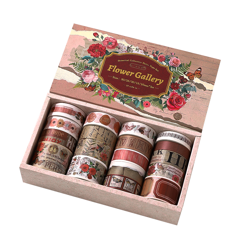 Washi Tape Set - Bloemengalerij - Bloemen Planten Vintage Washi Tape - 18 Rollen