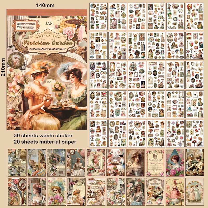 Volume Pack: 30 Washi + 20 Paper Sheets - Victorian Garden