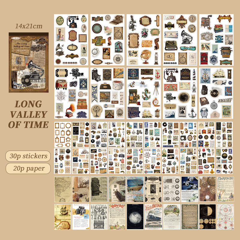 Volume Pack: 30 Washi + 20 Paper Sheets - The Long Valley Of Time