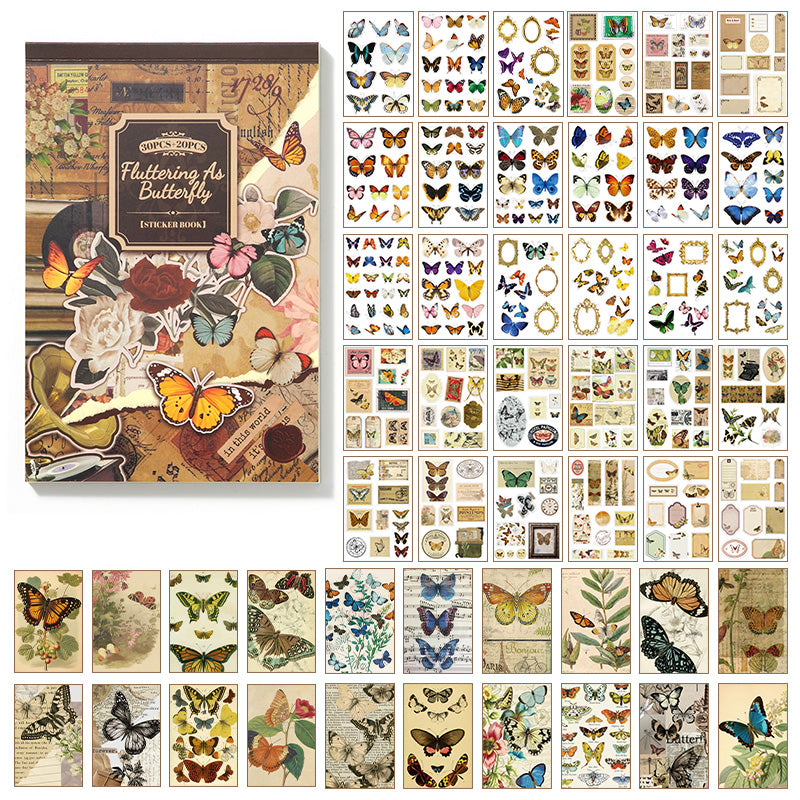 Volume Pack: 30 Washi + 20 Paper Sheets - Fluttering as Butterfly