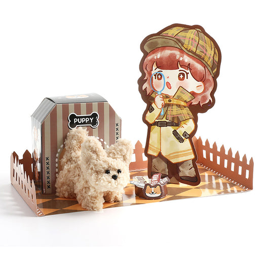 DIY Fuzzy Stick-Brown Gray puppy