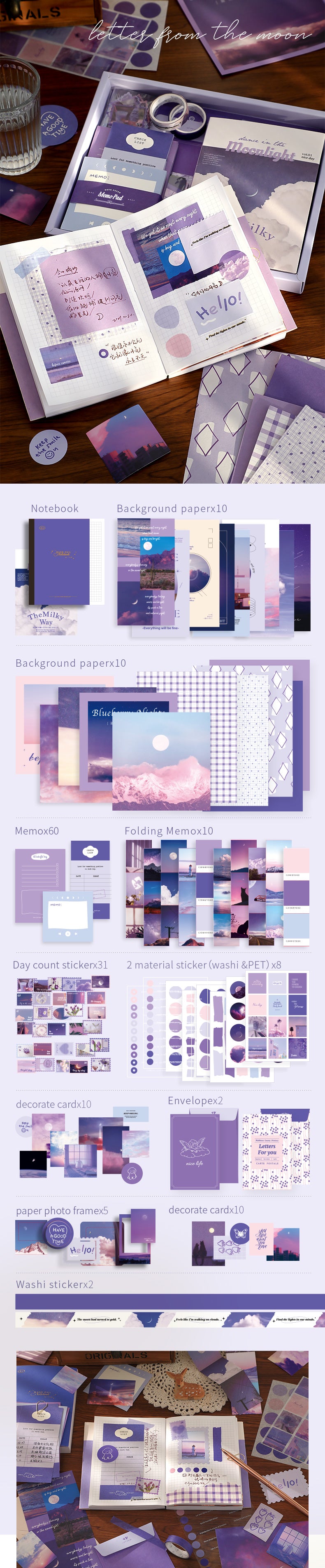 Bullet Journal Set - 155 Stuks - Paars