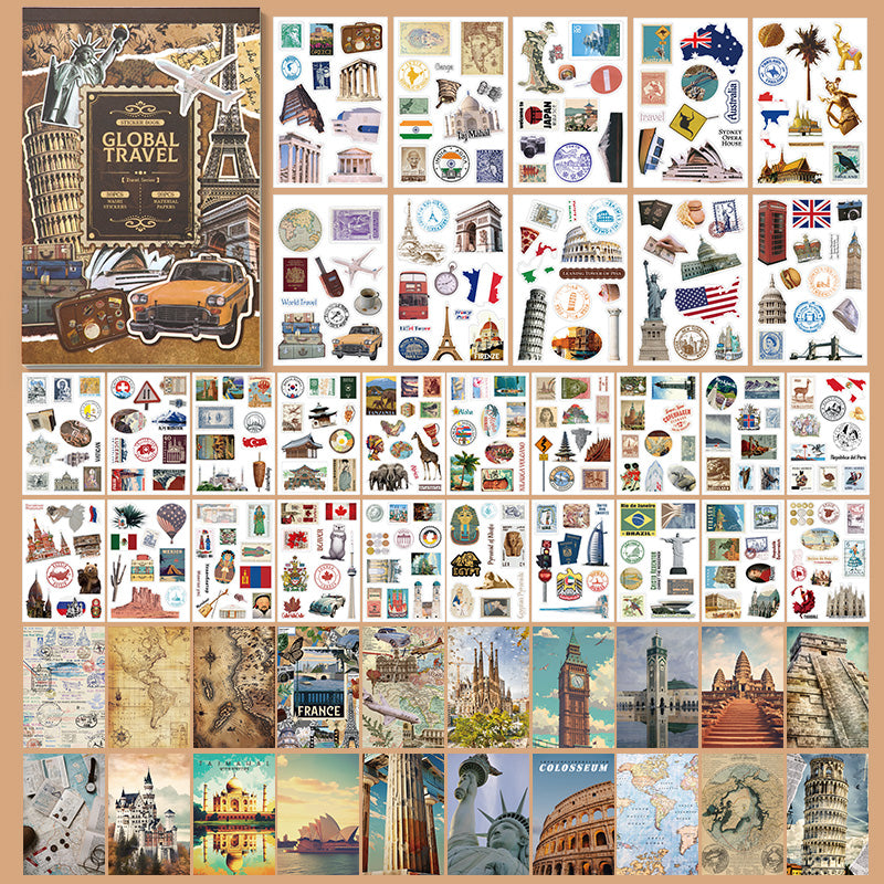 Volume Pack: 30 Washi + 20 Paper Sheets - Global Travel