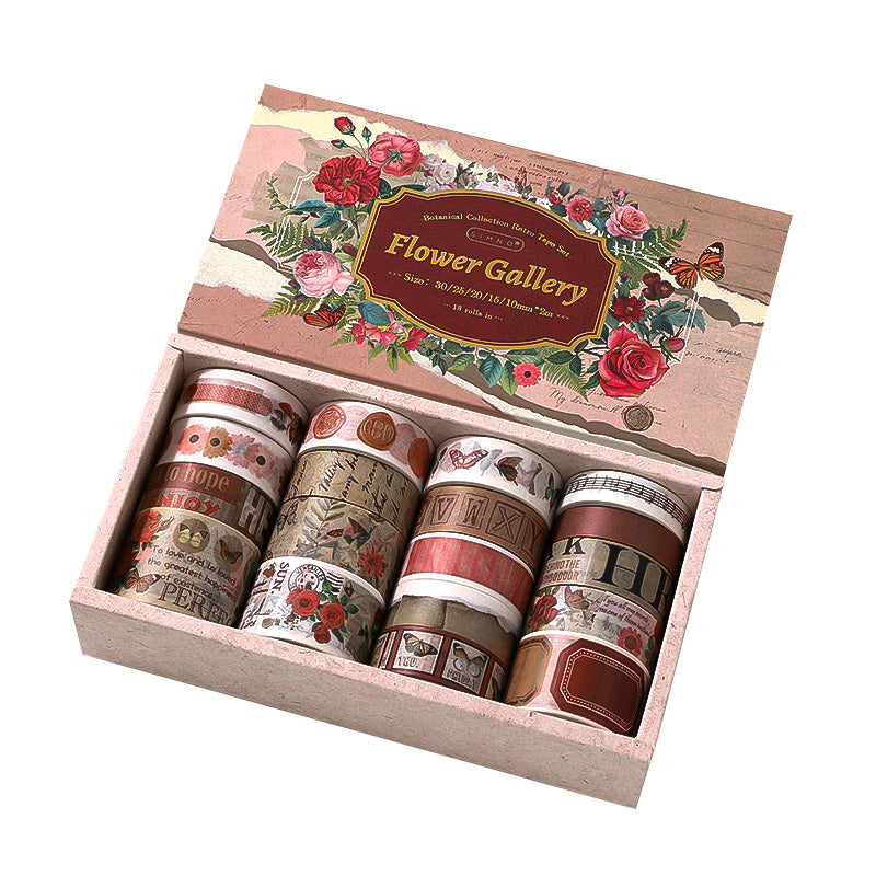 Washi Tape Set - Bloemengalerij - Bloemen Planten Vintage Washi Tape - 18 Rollen
