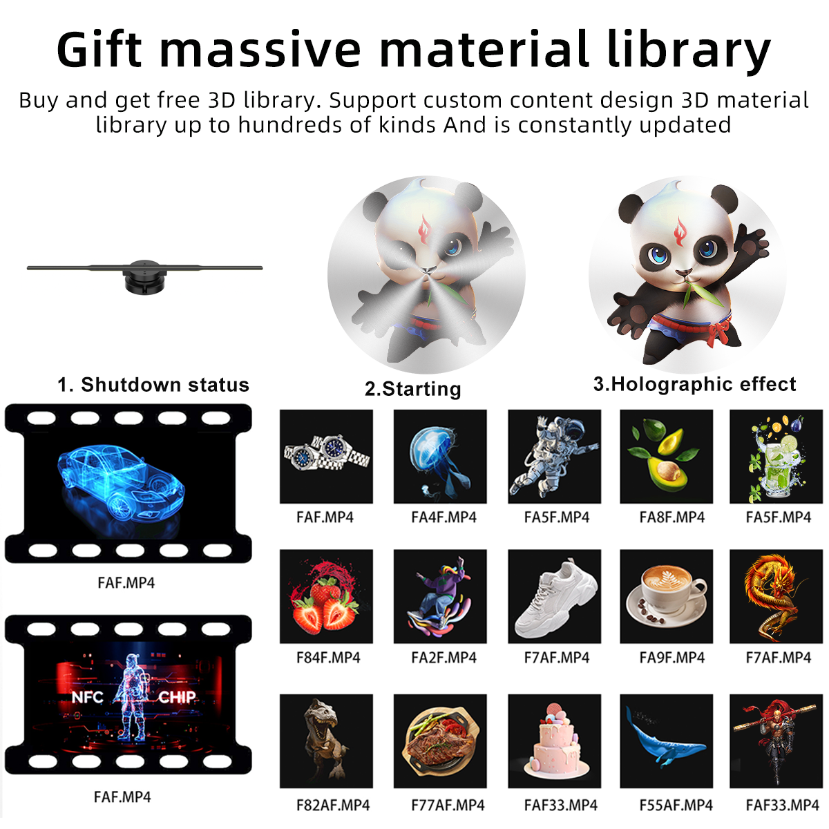 LED-verlichting Slimme 3D-hologramventilator - Projector - 45 cm - 2000 * 704