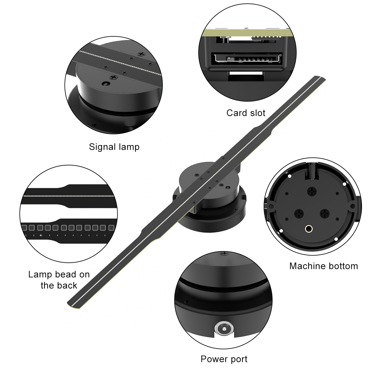 LED-verlichting Slimme 3D-hologramventilator - Projector - 45 cm - 2000 * 704