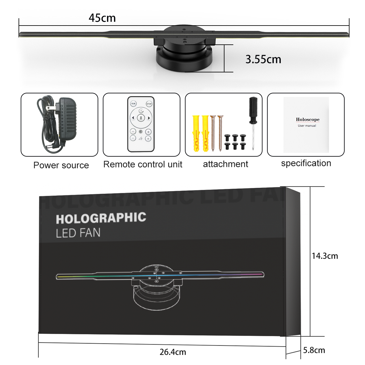 LED-verlichting Slimme 3D-hologramventilator - Projector - 45 cm - 2000 * 704