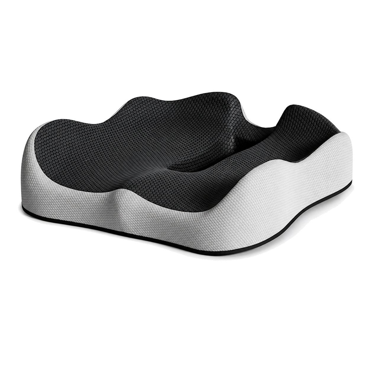 Black and white LYH contoured seat cushion on a pure white background