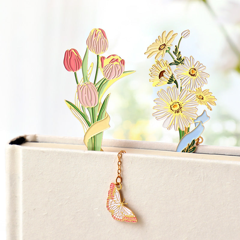 Bookmark - Gilded Brass Metal Bookmark - Morning Daisy