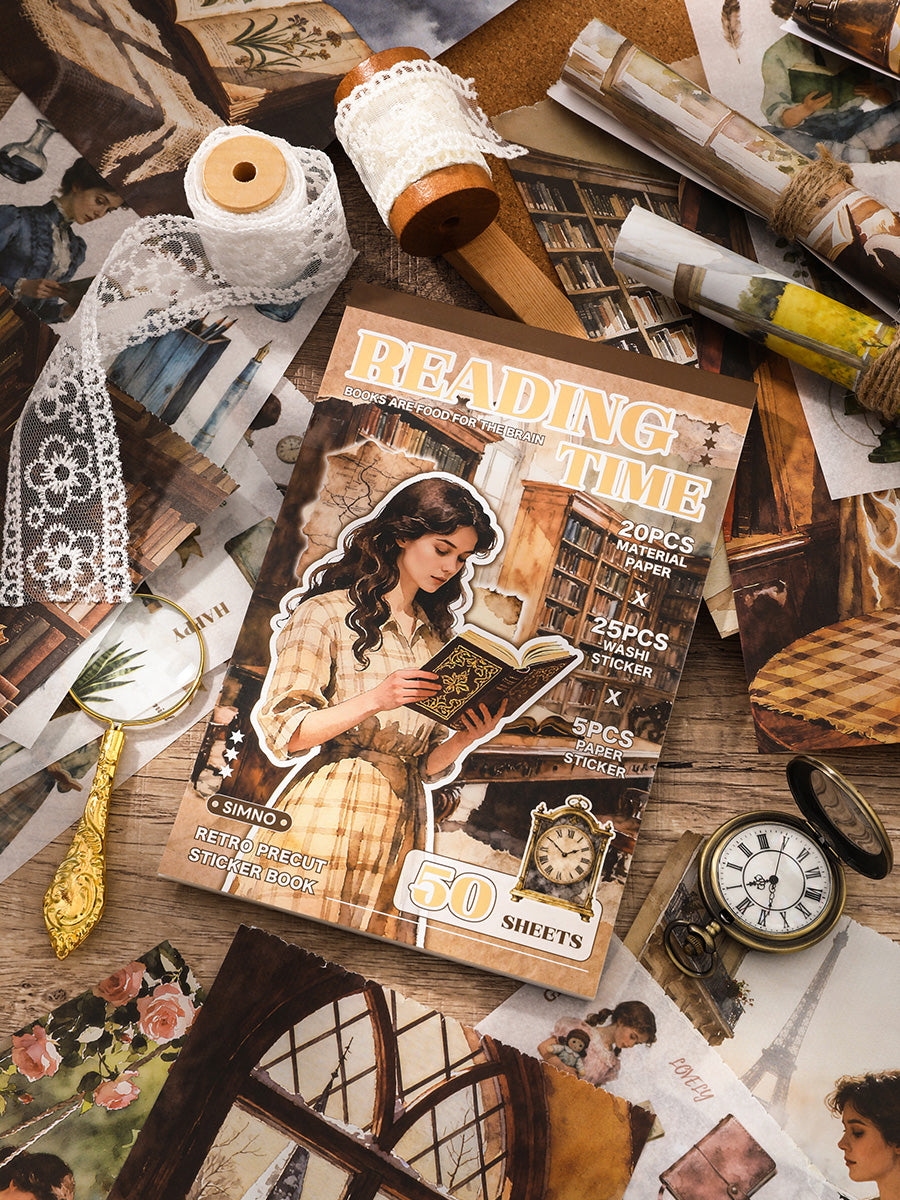 SIMNO® Vintage Stickerboek - Leestijd - 50 vellen