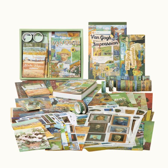 SIMNO® Luxe Set - Journaling Cadeauset met A6 Bullet Journal, 18 Washi Tapes, Stickers en Decoratiepapier - 263-delig - Van Gogh
