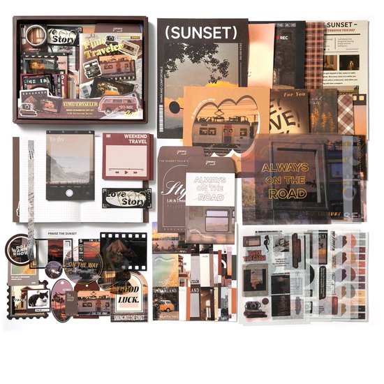 SIMNO® A6 Bullet Journal Set - 195-delige Journaling Set met Washi Tape, Stickers en Decoratiepapier - Time Traveler