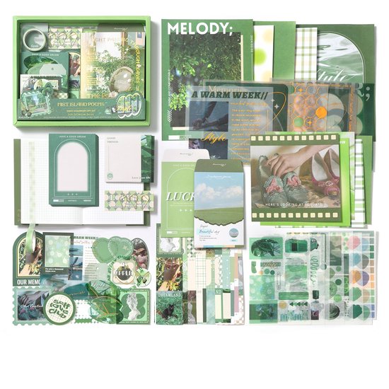 SIMNO® A6 Bullet Journal Set - 12 Soorten & 195-delig - Scrapbook Set met Stickers, Washi Tape en Decoratiepapier - Misty Island