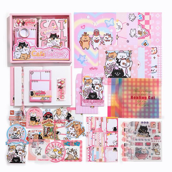 SIMNO® A6 Bullet Journal Set - 12 Soorten & 195-delig - Scrapbook Set met Stickers, Washi Tape en Decoratiepapier - Cat's Letter