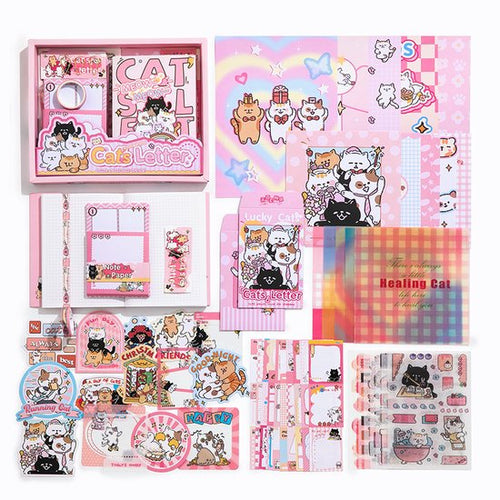 SIMNO® A6 Bullet Journal Set - 12 Soorten & 195-delig - Scrapbook Set met Stickers, Washi Tape en Decoratiepapier - Cat's Letter