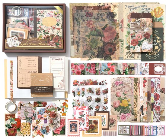 SIMNO® A6 Bullet Journal Set - 12 Soorten & 195-delig - Scrapbook Set met Stickers, Washi Tape en Decoratiepapier - Bloemenbrief