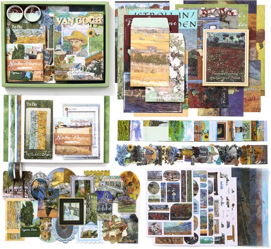 SIMNO® A6 Bullet Journal Set - 12 Soorten & 195-delig - Scrapbook Set met Stickers, Washi Tape en Decoratiepapier - Van Gogh-kunst