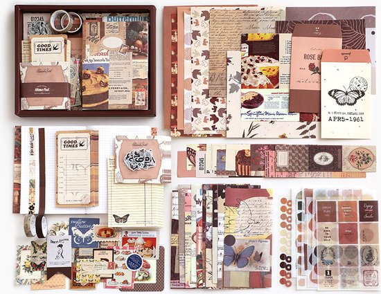 SIMNO® A6 Bullet Journal Set - 195-delige Journaling Set met Washi Tape, Stickers en Decoratiepapier - Bruin