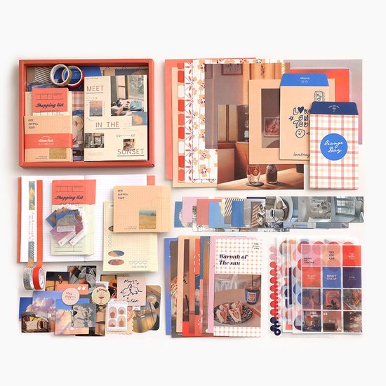 SIMNO® A6 Bullet Journal Set - 12 Soorten & 195-delig - Scrapbook Set met Stickers, Washi Tape en Decoratiepapier - Oranje