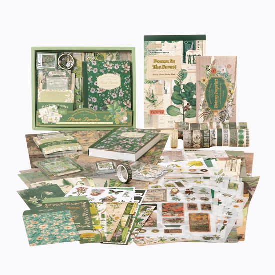 SIMNO® Luxe Set - Journaling Cadeauset met A6 Bullet Journal, 18 Washi Tapes, Stickers en Decoratiepapier - 263-delig - Plantenwereld