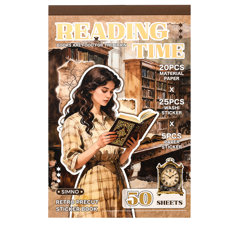SIMNO® Vintage Stickerboek - Leestijd - 50 vellen