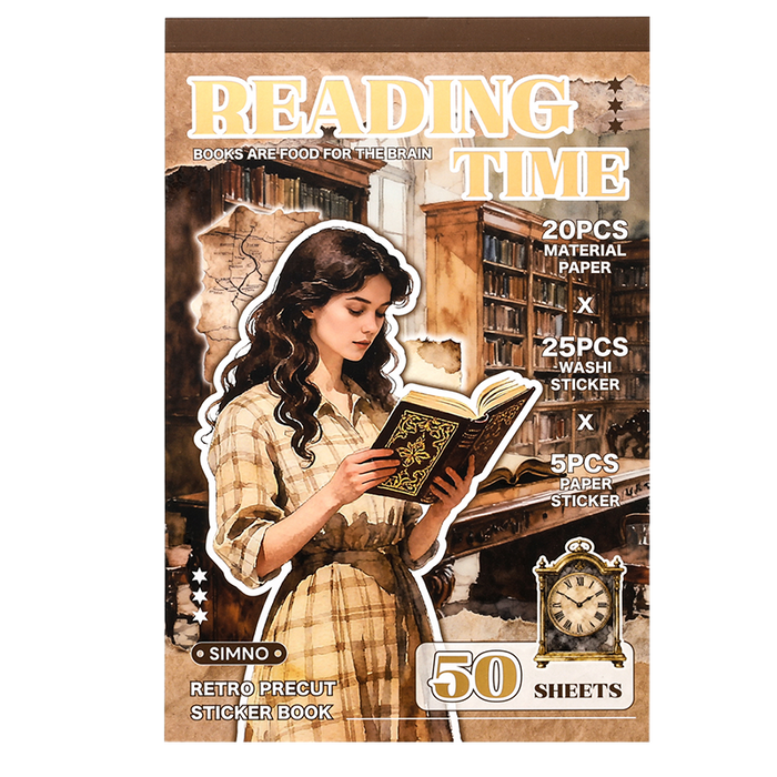 SIMNO® Vintage Stickerboek - Leestijd - 50 vellen