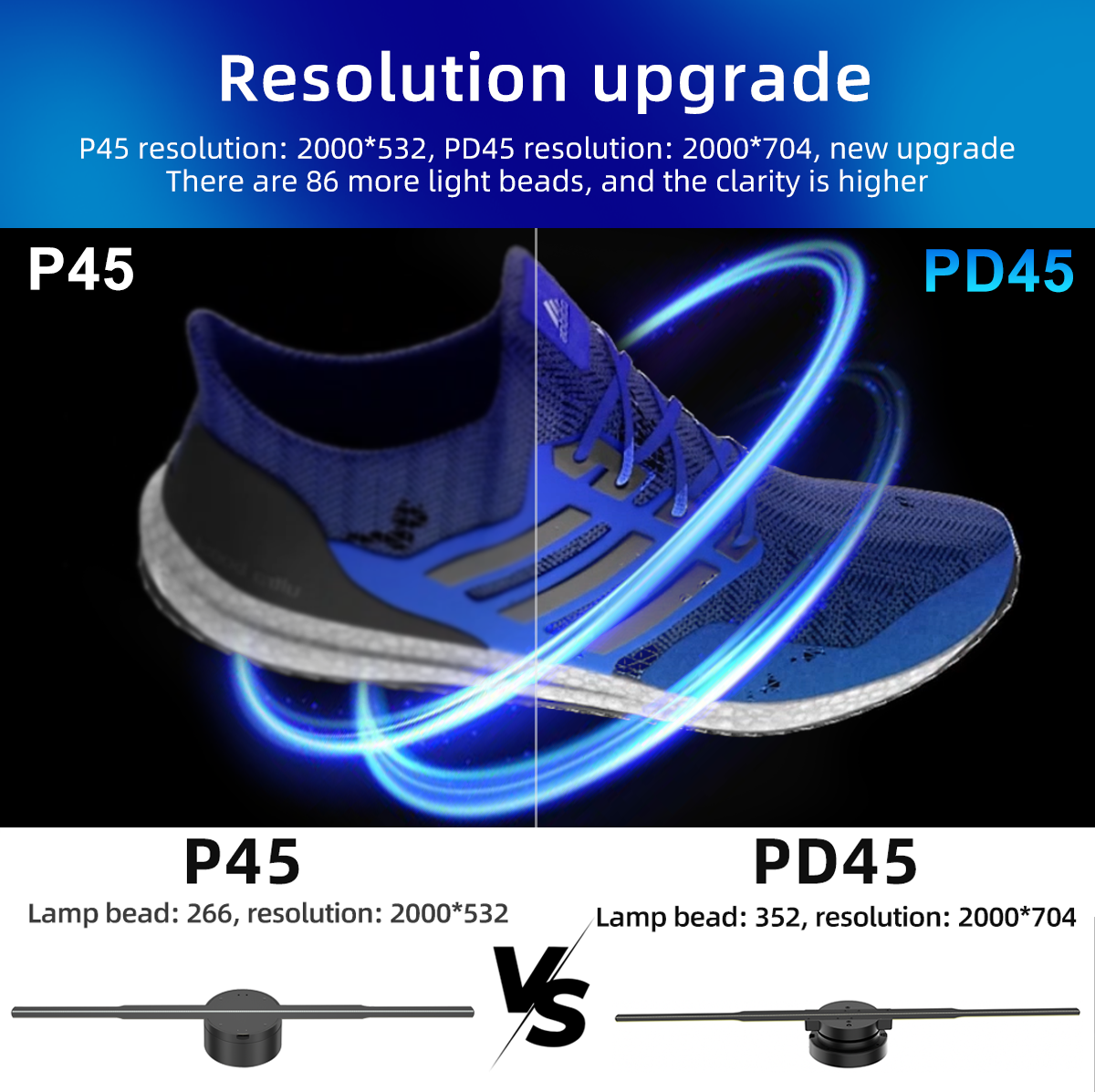 LED Lighting Smart 3D Hologram Fan - Projector - 45cm - 2000*704